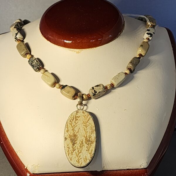 Fossil fern and jasper neckelace