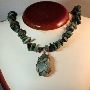 Zoisite neckelace with copper wrap pendant