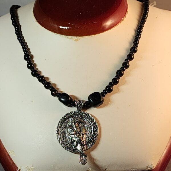 Obsidian and czech glass neckelace with pewter pendant