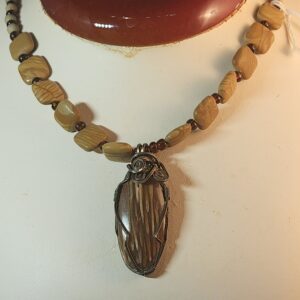 Picture jasper neckelace with wire wrap pendant