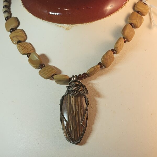 Picture jasper neckelace with wire wrap pendant