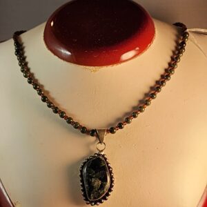 Seraphinite necklace with russian serpentine and silver pendant