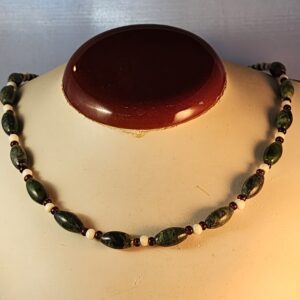 Kambaba jasper, bone, and czech glass necklace