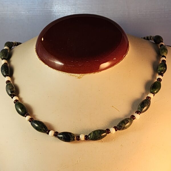 Kambaba jasper, bone, and czech glass necklace