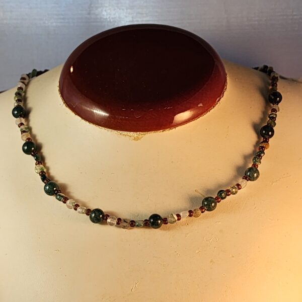 Tree agate, moss agate, czech glass necklace
