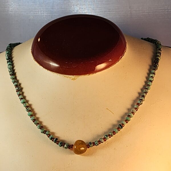 Zoisite, yellow opal, and czech glass necklace
