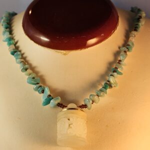 Amazonite necklace with carved locket jar