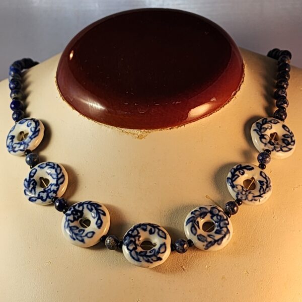 Lapis lazuli, ceramic and czech glass necklace