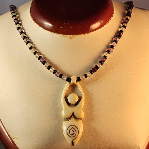 Fluorite and czech glass necklace with bone pendant