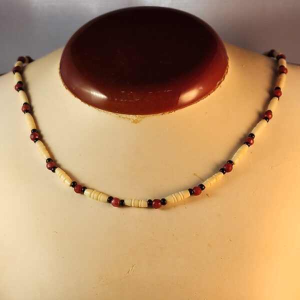 Ruby, bone, and czech glass necklace