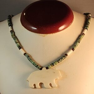 African jasper, bone, and sterling necklace