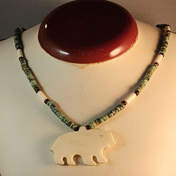 African jasper, bone, and sterling necklace