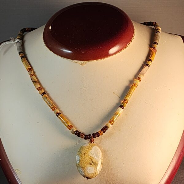 Agate, czech glass, and copper necklace