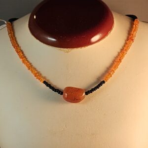 Carnelian, czech glass, and sterling silver necklace